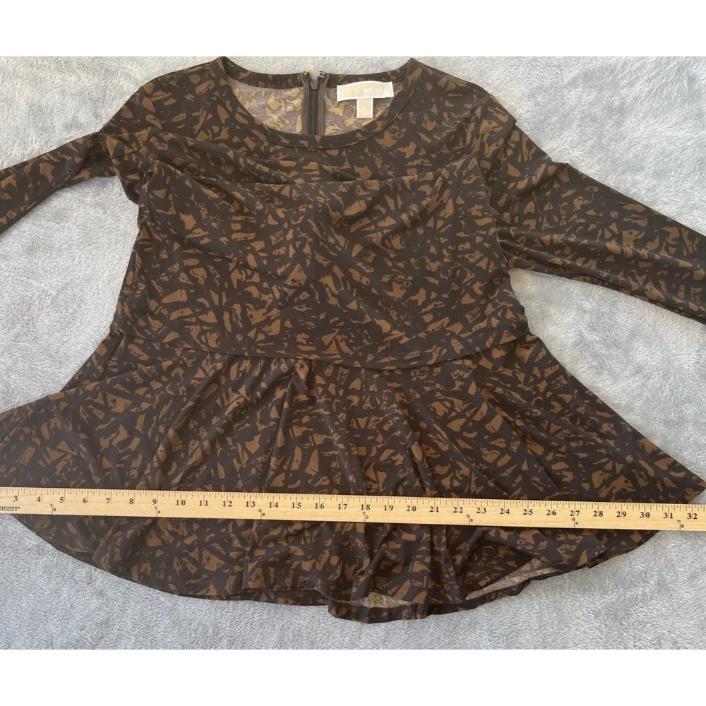 Michael Kors Abstract Print Drop Waist Pleated Dress Brown Black Medium